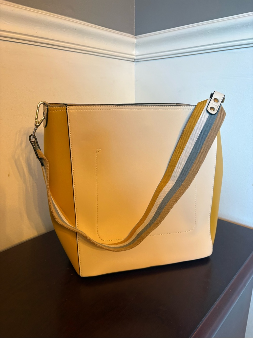 Bromen Two-Tone Mustard & Cream Shoulder Bag